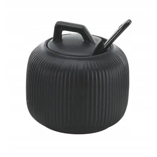 Elegant Svart Sukkerboks med Skje Rund Sukkerboks