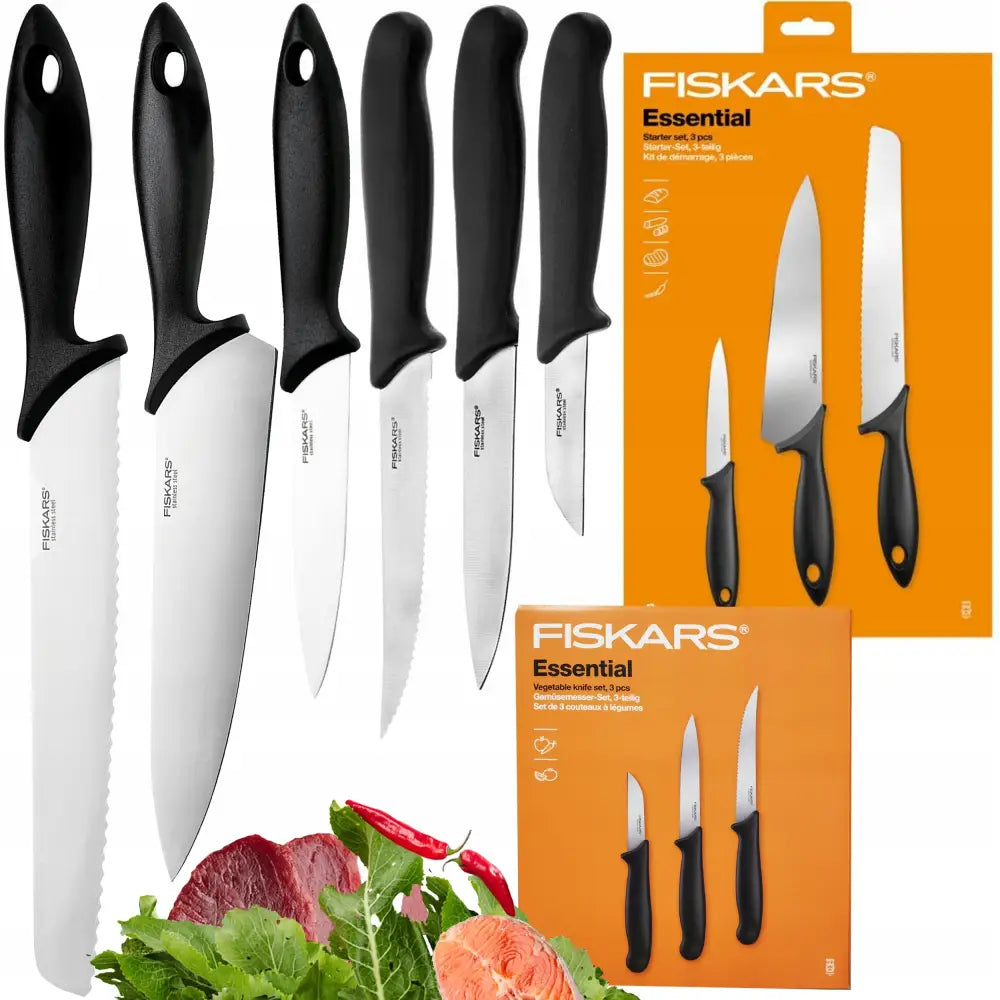Fiskars Essential Sett med 6 Kjøkkenkniver