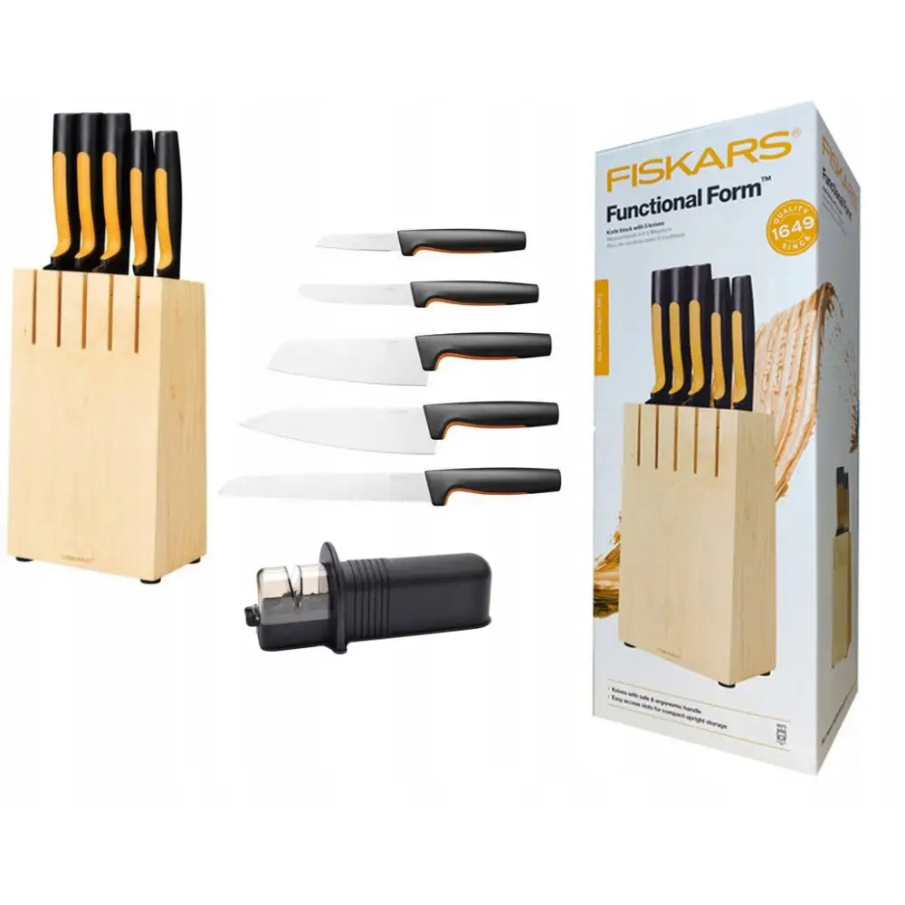 Fiskars Knivsett med Knivblokk og Knivsliper