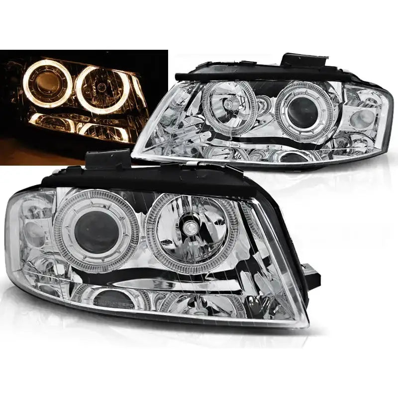 Frontlykter Audi A3 8p 05.03-03.08 Angel Eyes Chrome