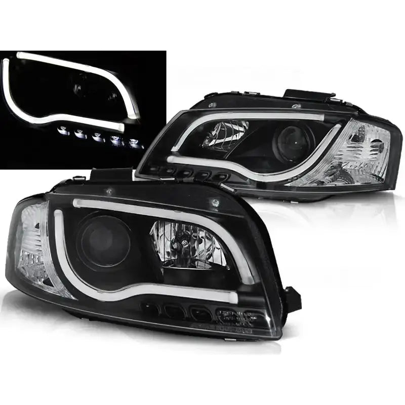 Frontlykter Audi A3 8p 05.03-03.08 Led Tube Lights Black