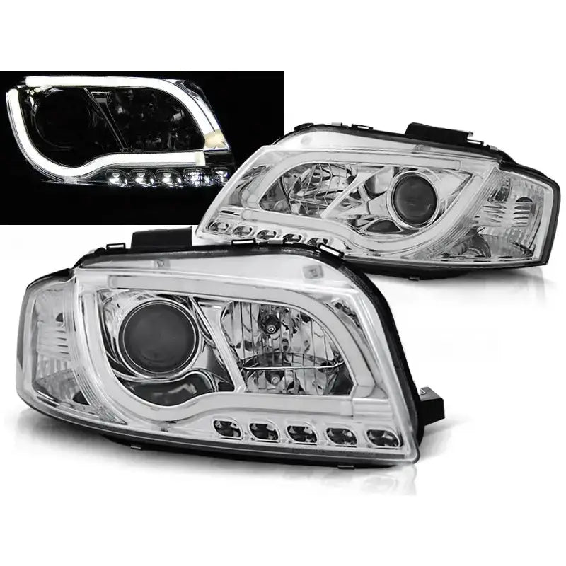 Frontlykter Audi A3 8p 05.03-03.08 Led Tube Lights Chrome