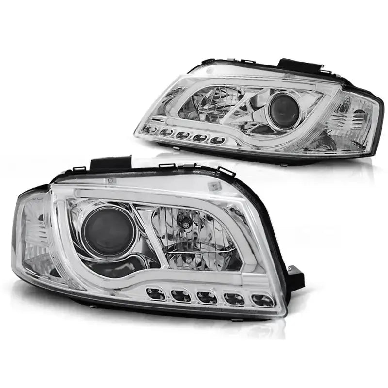 Frontlykter Audi A3 8p 05.03-03.08 Led Tube Lights Chrome Tru Drl