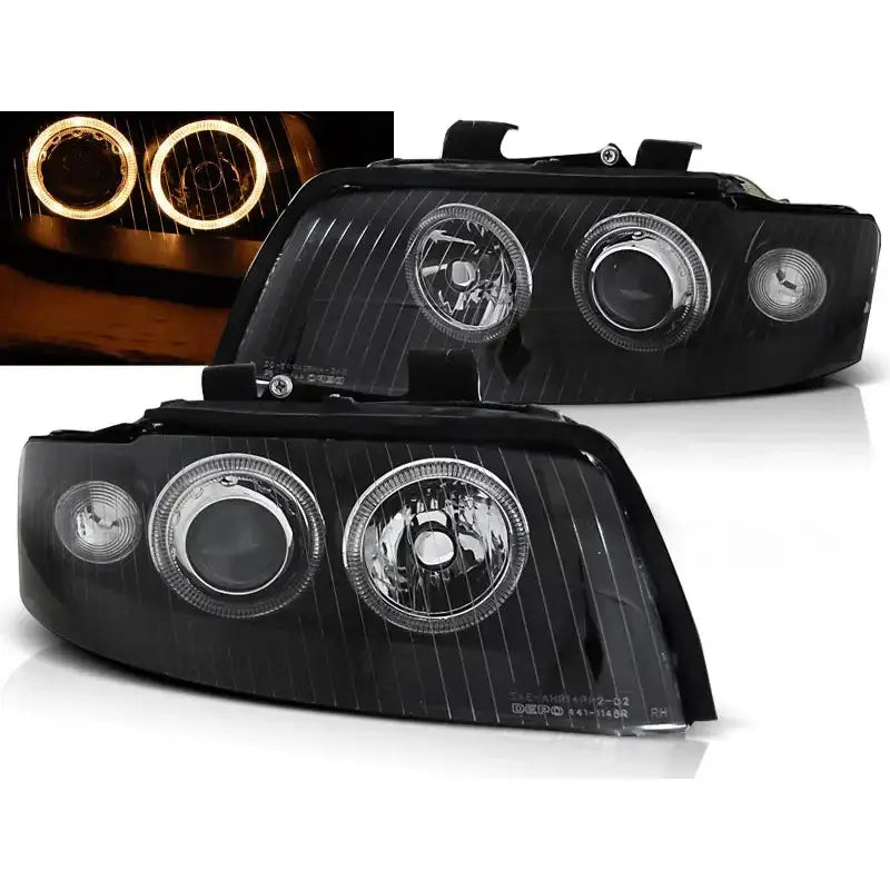 Frontlykter Audi A4 10.00-10.04 Angel Eyes Black D1s