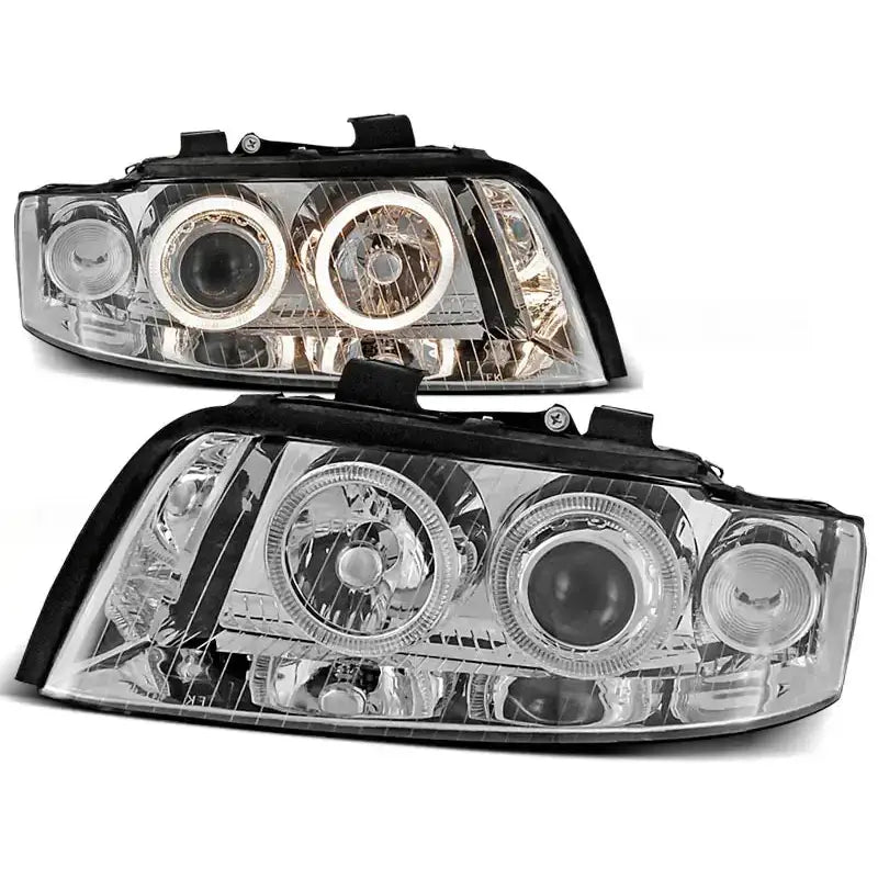 Frontlykter Audi A4 10.00-10.04 Angel Eyes Chrome