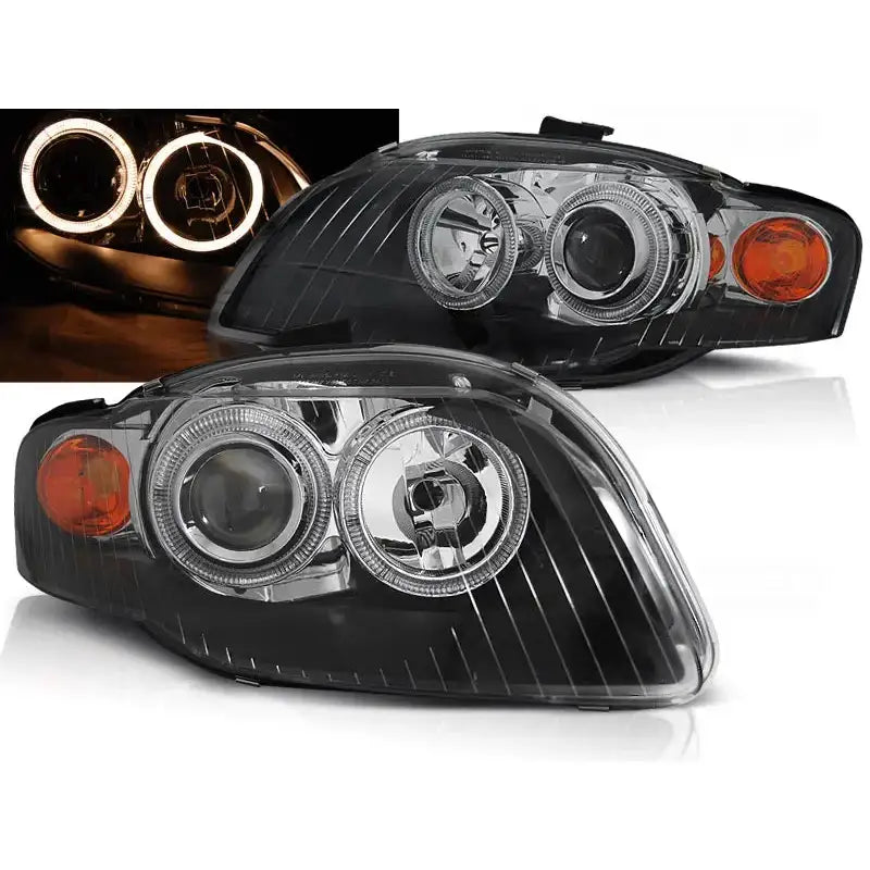 Frontlykter Audi A4 B7 11.04-03.08 Angel Eyes Black