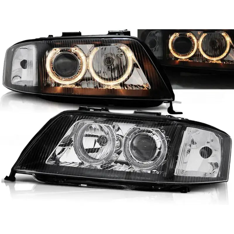 Frontlykter Audi A6 05.97-09.99 Angel Eyes Black