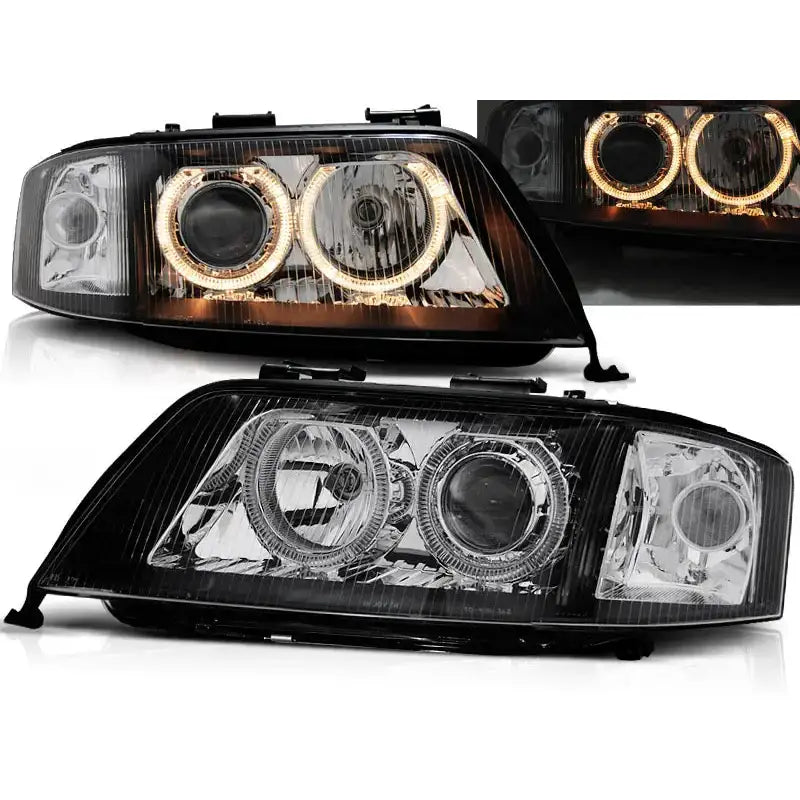 Frontlykter Audi A6 10.99-06.01 Angel Eyes Black