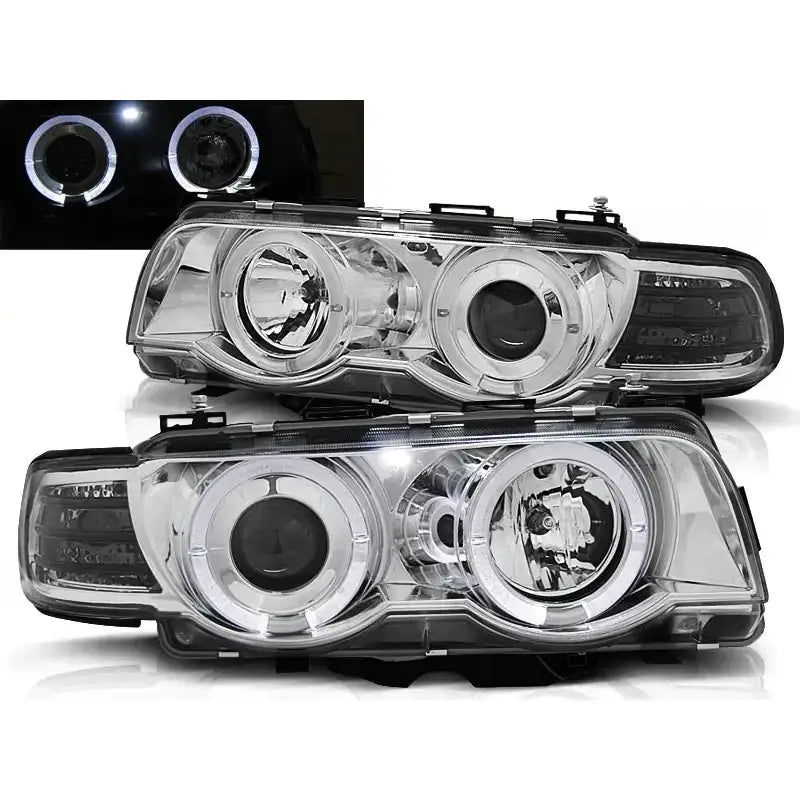 Frontlykter Bmw E38 09.98-07.01 Angel Eyes Chrome