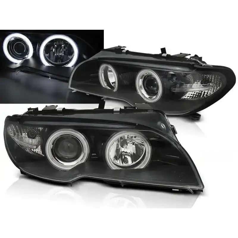 Frontlykter Bmw E46 04.03-06 Coupe / Cabrio Angel Eyes Xenon Black