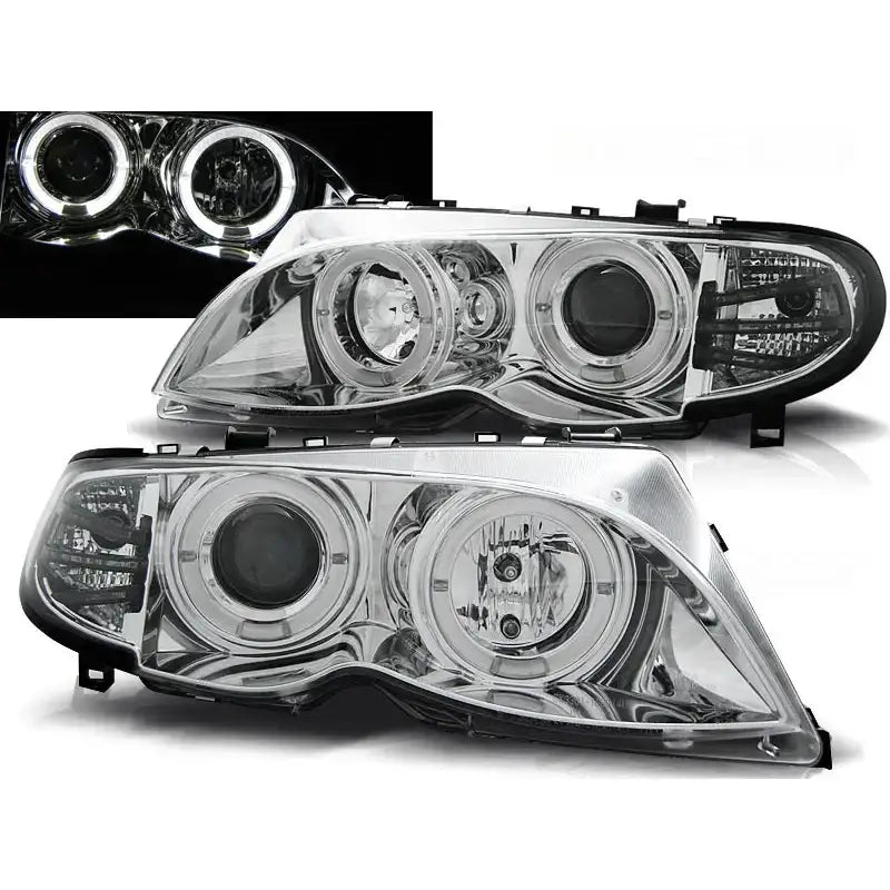 Frontlykter Bmw E46 09.01-03.05 Angel Eyes Chrome Limousine/touring