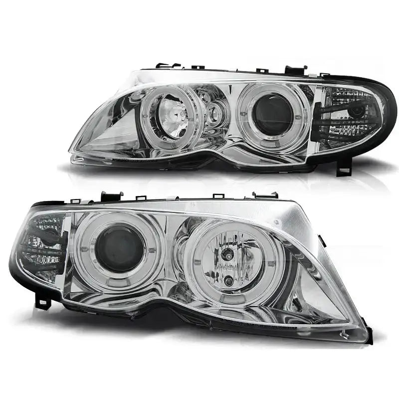 Frontlykter Bmw E46 09.01-03.05 Angel Eyes Chrome Limousine/touring