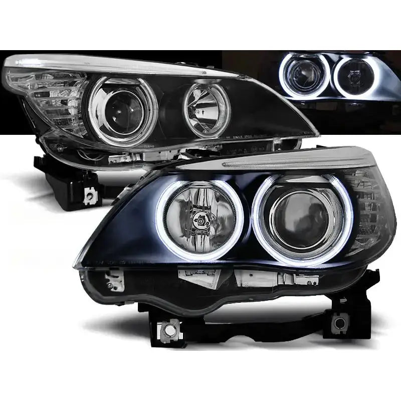 Frontlykter Bmw E60/e61 03-07 Angel Eyes Black