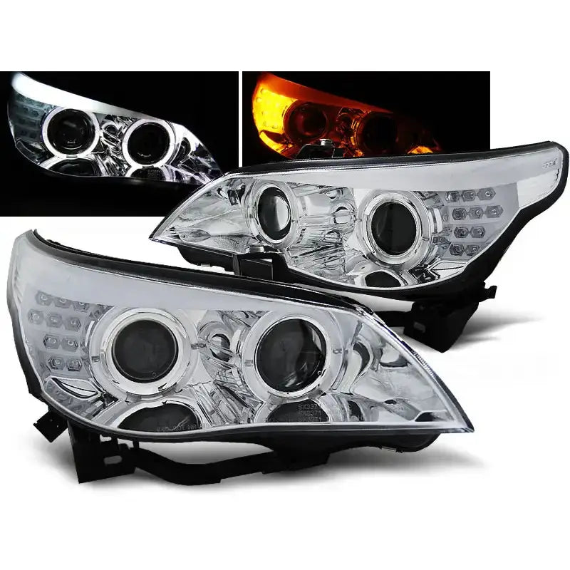 Frontlykter Bmw E60/e61 03-07 Chrome Led Indic.