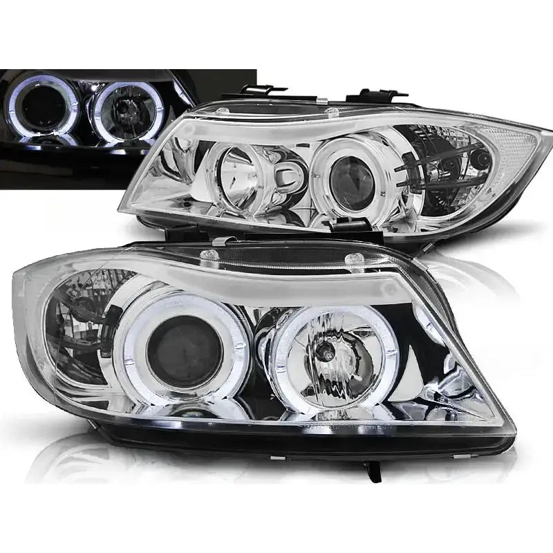Frontlykter Bmw E90/e91 03.05-08.08 Angel Eyes Chrome