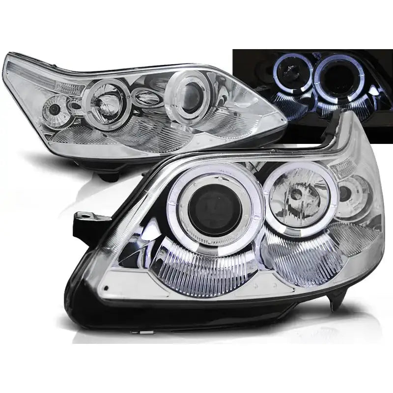Frontlykter Citroen C4 04-10 Angel Eyes Chrome