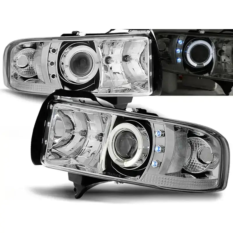 Frontlykter Dodge Ram 94-01 Angel Eyes Chrome