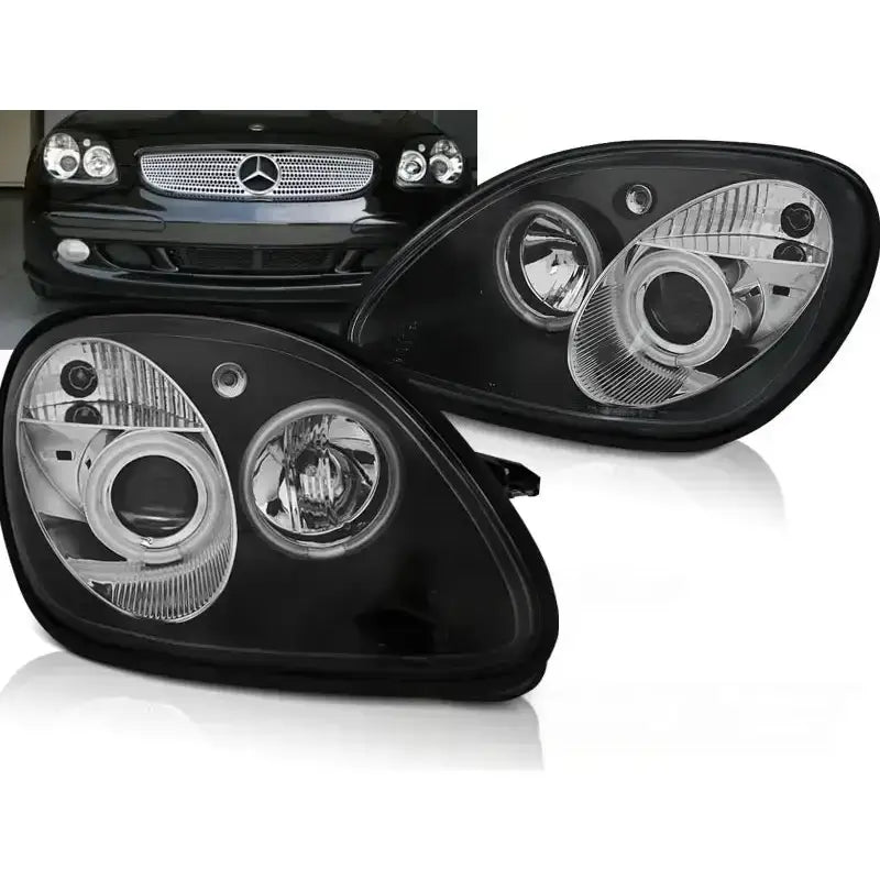 Frontlykter Mercedes R170 Slk 04.96-04 Angel Eyes Black