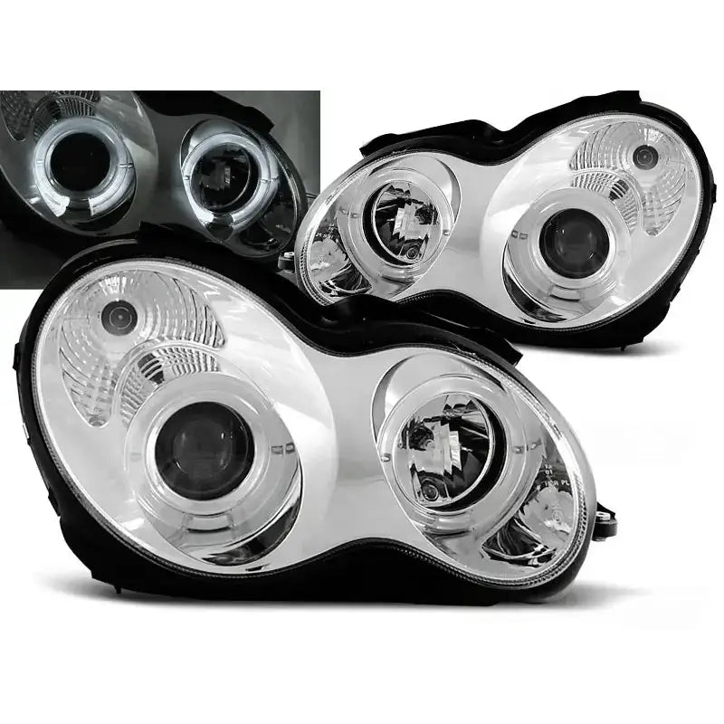 Frontlykter Mercedes W203 C-klasse 07.00-03.04 Angel Eyes Chrome