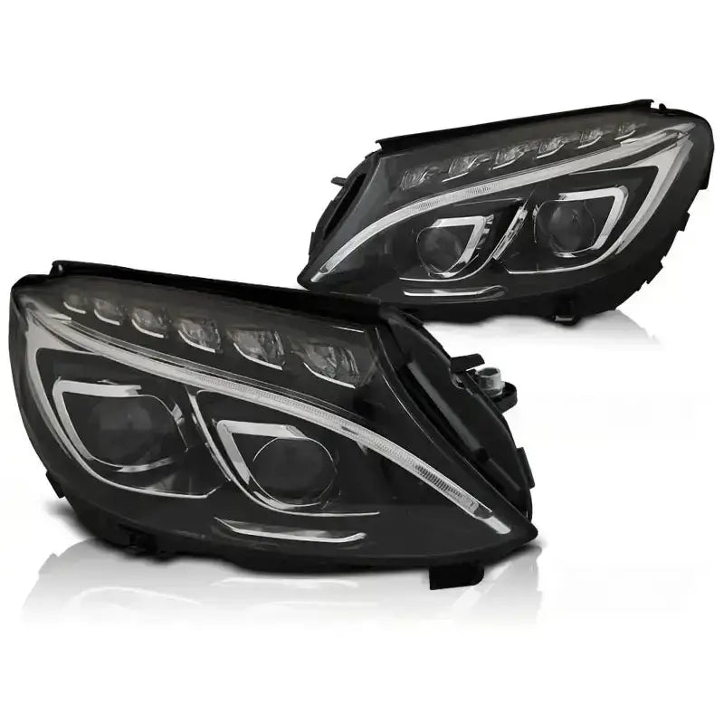 Frontlykter Mercedes W205 14-18 Black Led Drl