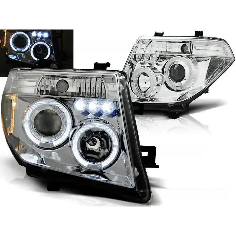 Frontlykter Nissan Navara D40 05-10 Angel Eyes Chrome