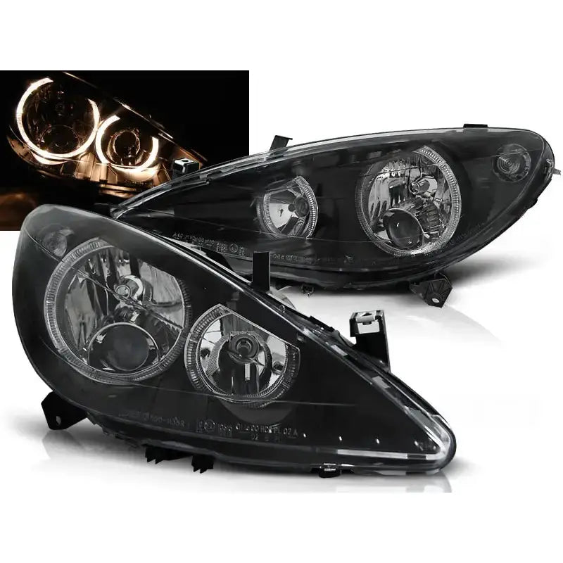 Frontlykter Peugeot 307 04.01-06.05 Angel Eyes Black Halo Rims