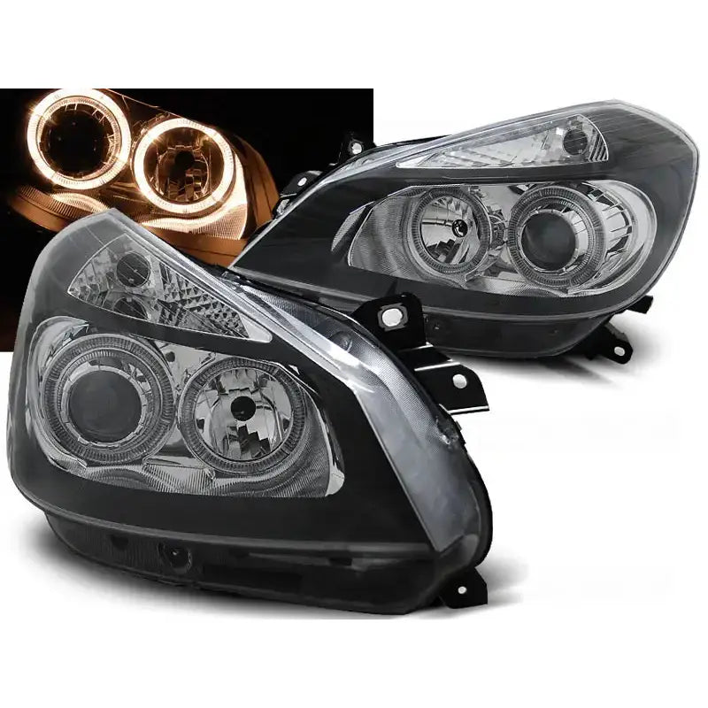 Frontlykter Renault Clio 3 05-09 Black Angel Eyes