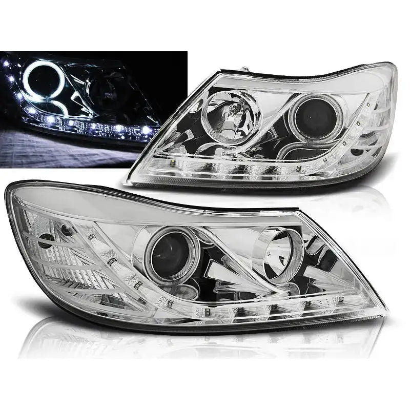 Frontlykter Skoda Octavia 09-12 Chrome Halo Rim And Led