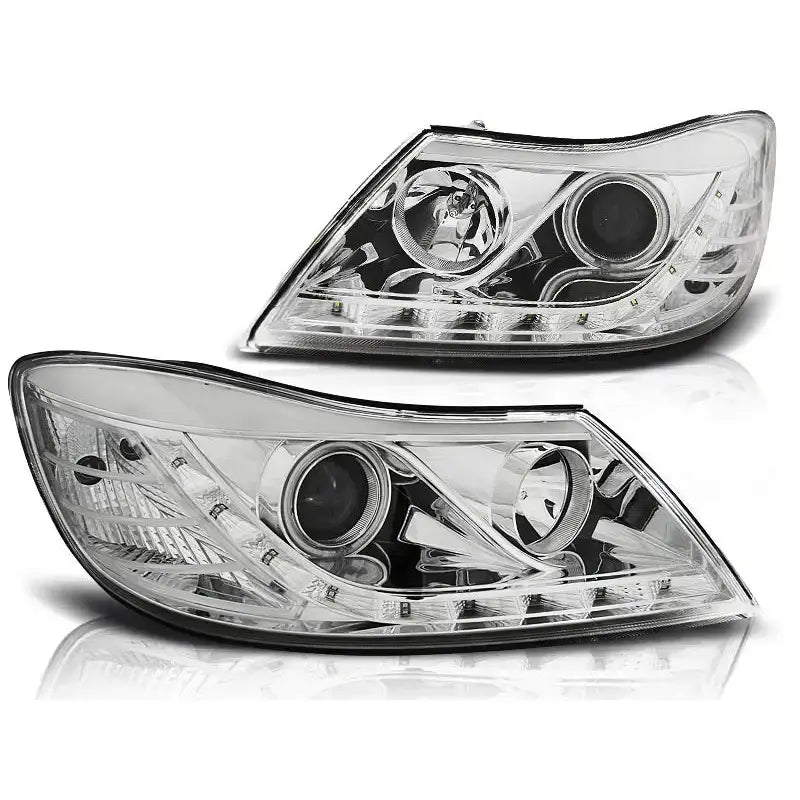 Frontlykter Skoda Octavia 09-12 Chrome Halo Rim And Led