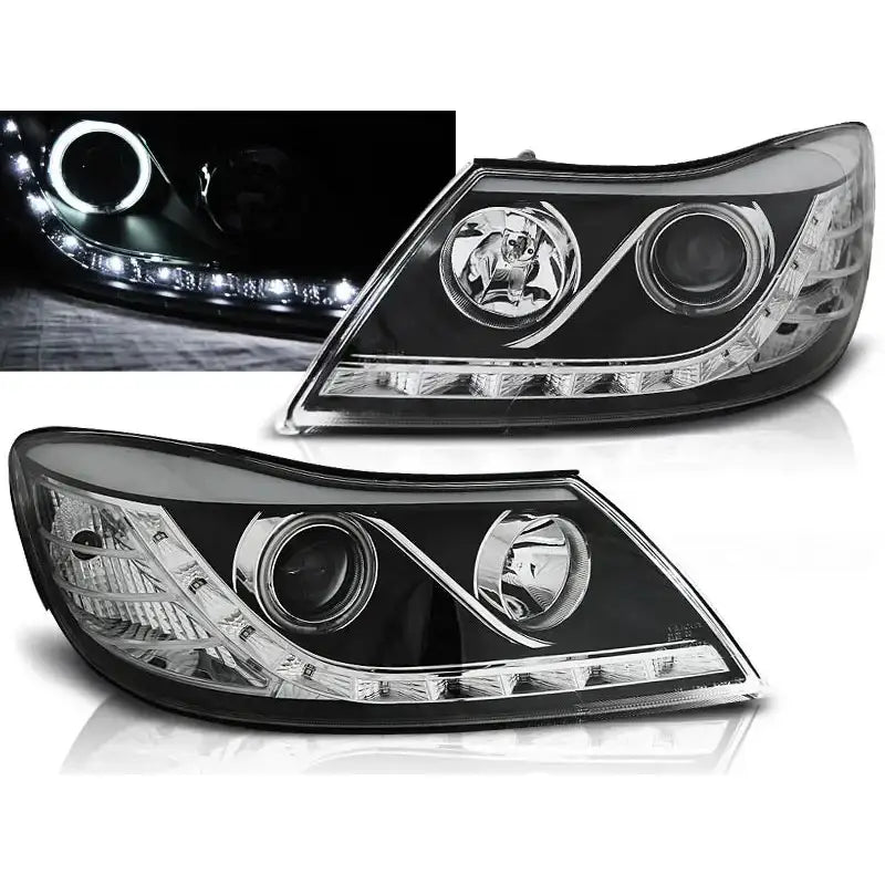 Frontlykter Skoda Octavia 09-12 Daylight Black Halo Rim And Led
