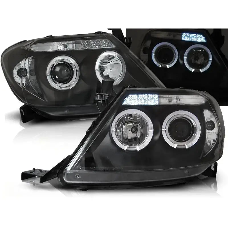 Frontlykter Toyota Hilux 05-11 Angel Eyes Black