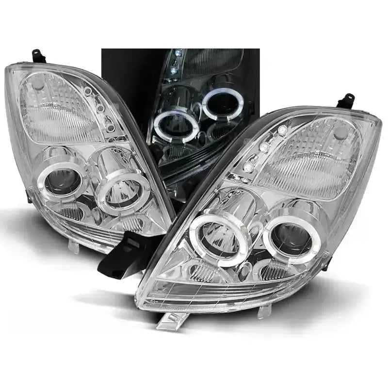 Frontlykter Toyota Yaris 06-09 Angel Eyes Chrome