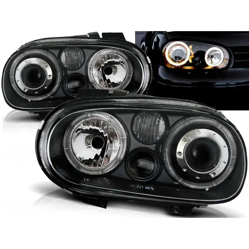 Frontlykter Vw Golf 4 09.97-09.03 Angel Eyes Black