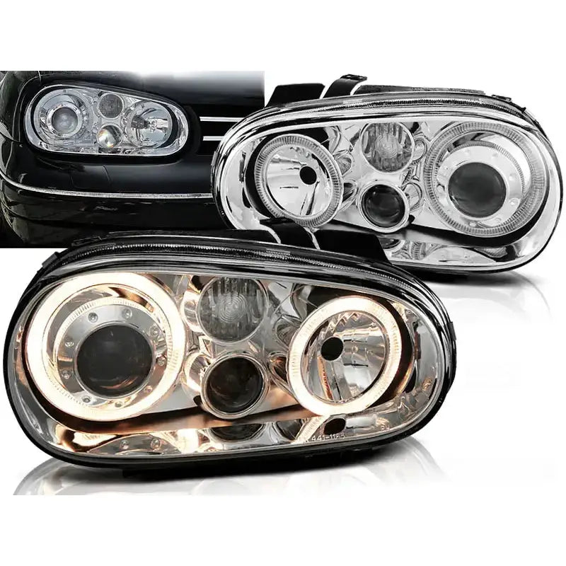 Frontlykter Vw Golf 4 09.97-09.03 Angel Eyes Chrome Clearglass