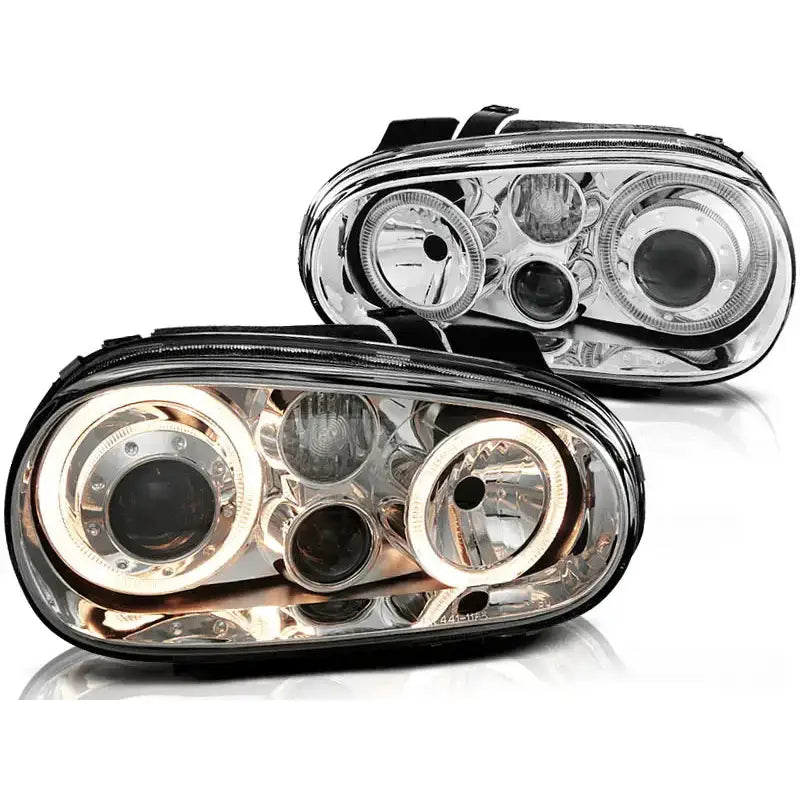 Frontlykter Vw Golf 4 09.97-09.03 Angel Eyes Chrome Clearglass