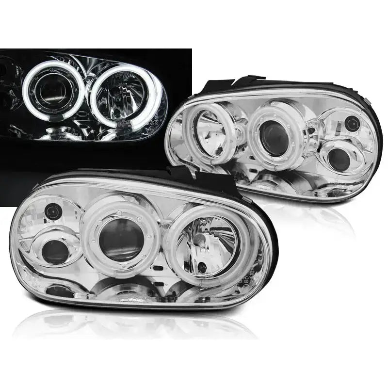 Frontlykter Vw Golf 4 09.97-09.03 Chrome Ccfl Halo Rims