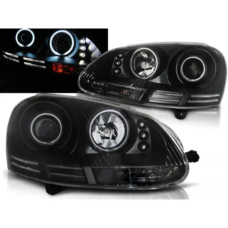 Frontlykter Vw Golf 5 10.03-09 Angel Eyes Ccfl Black