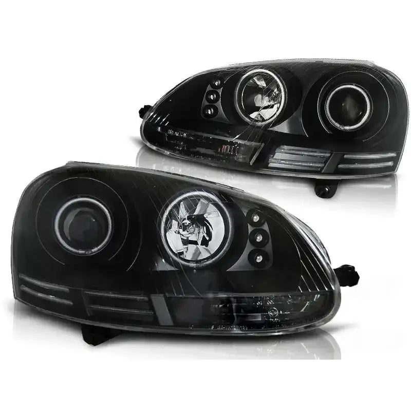 Frontlykter Vw Golf 5 10.03-09 Angel Eyes Ccfl Black