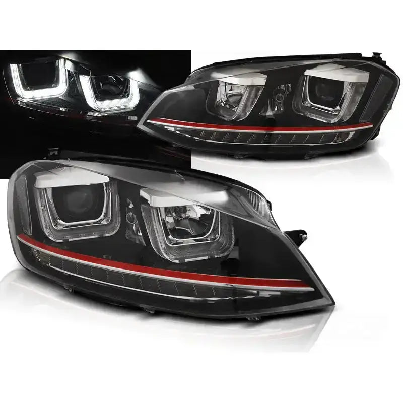 Frontlykter Vw Golf 7 11.12-17 U-type Black Red Line