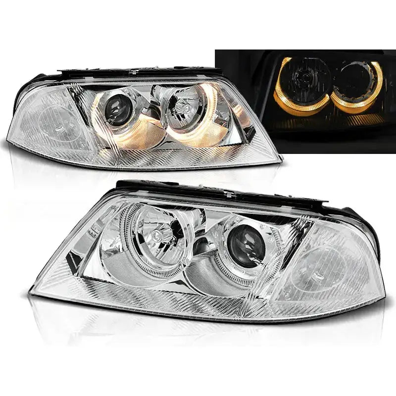Frontlykter Vw Passat 3bg B5 Fl 09.00-03.05 Angel Eyes Chrome