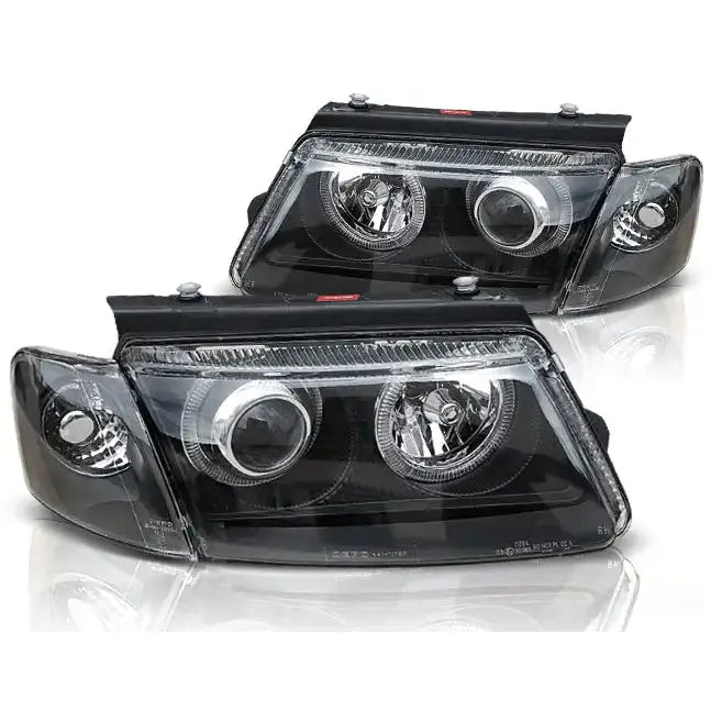 Frontlykter Vw Passat B5 3b 11.96-08.00 Angel Eyes Black Halo Rims