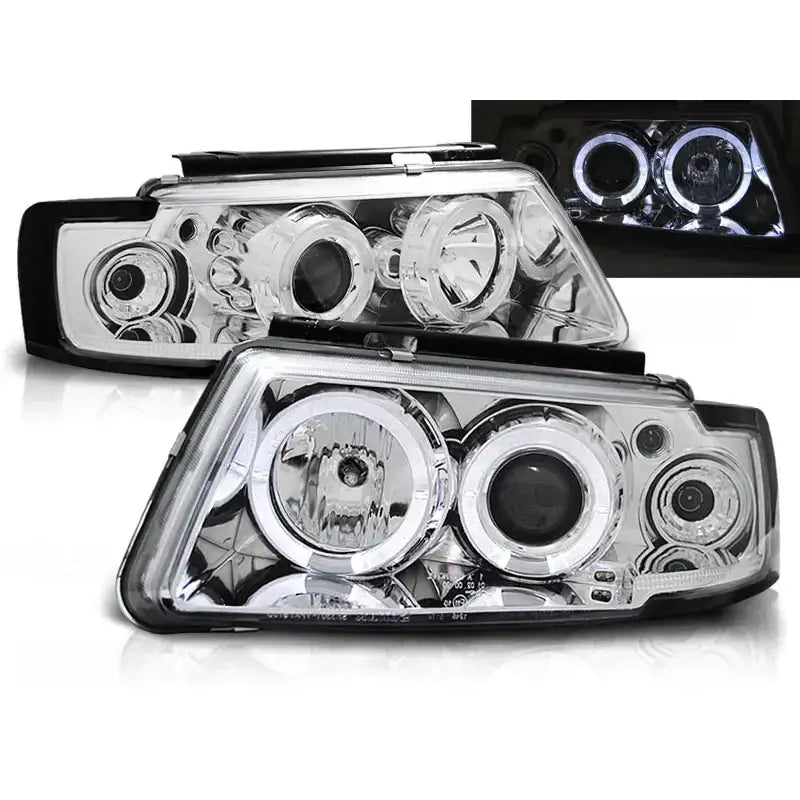 Frontlykter Vw Passat B5 3b 11.96-08.00 Angel Eyes Chrome Halo Rims