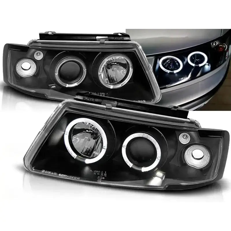 Frontlykter Vw Passat B5 3b 11.96-08.00 Clear Angel Eyes Black Halo Rims
