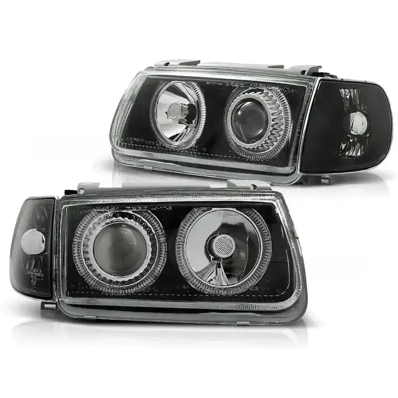 Frontlykter Vw Polo 6n 10.94-09.99 Hatchback Angel Eyes Black