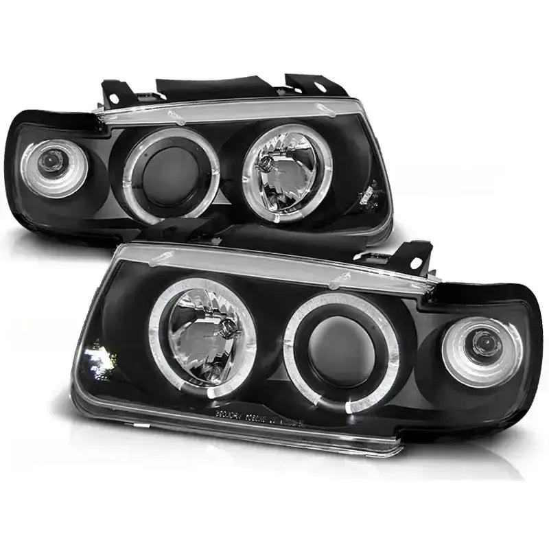 Frontlykter Vw Polo 6n 10.94-09.99 Hatchback Angel Eyes Black Halo Rims