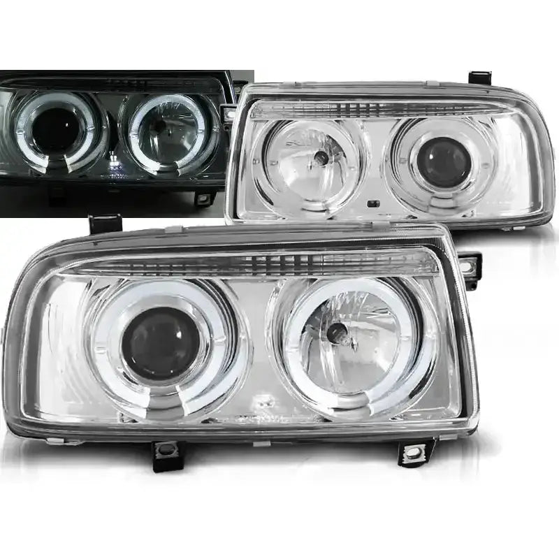 Frontlykter Vw Vento 01.92-08.98 Angel Eyes Chrome