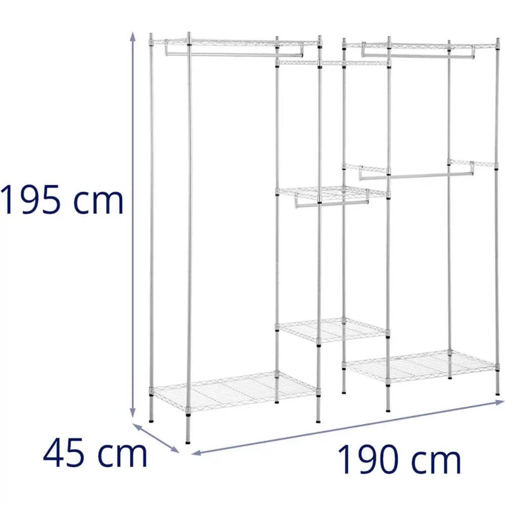 Garderobe Stålrack med 7 Hyller og 4 Stenger 189x45x196 Cm