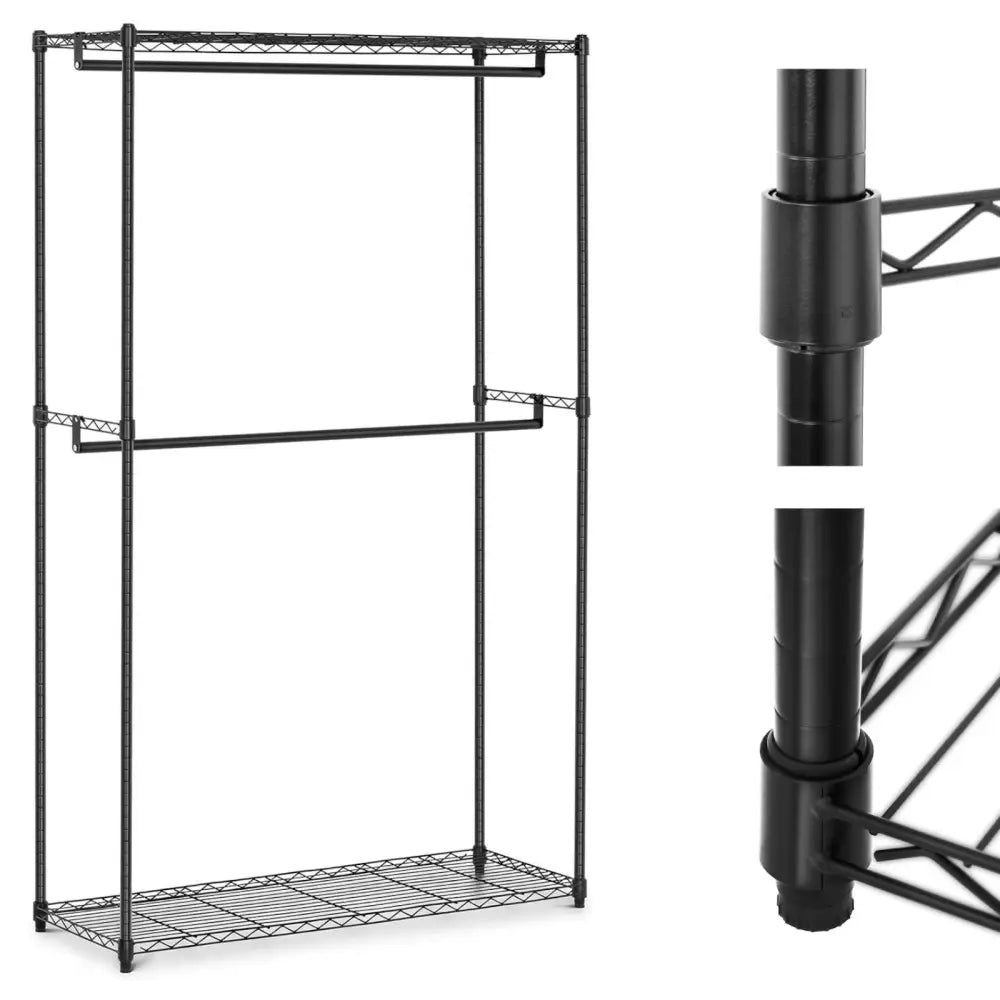 Garderobehylle i Metall med 2 Hyller og 2 Stenger 120 x 45 x 199.5 Cm Opptil 200 Kg