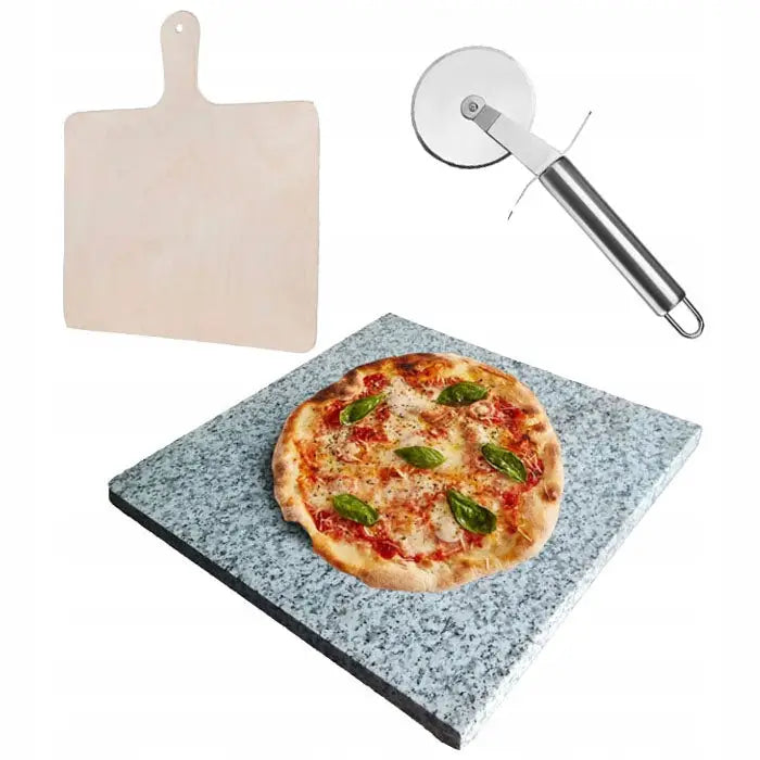 Granitt Pizzasteinsett 37x35 + Spade + Kniv