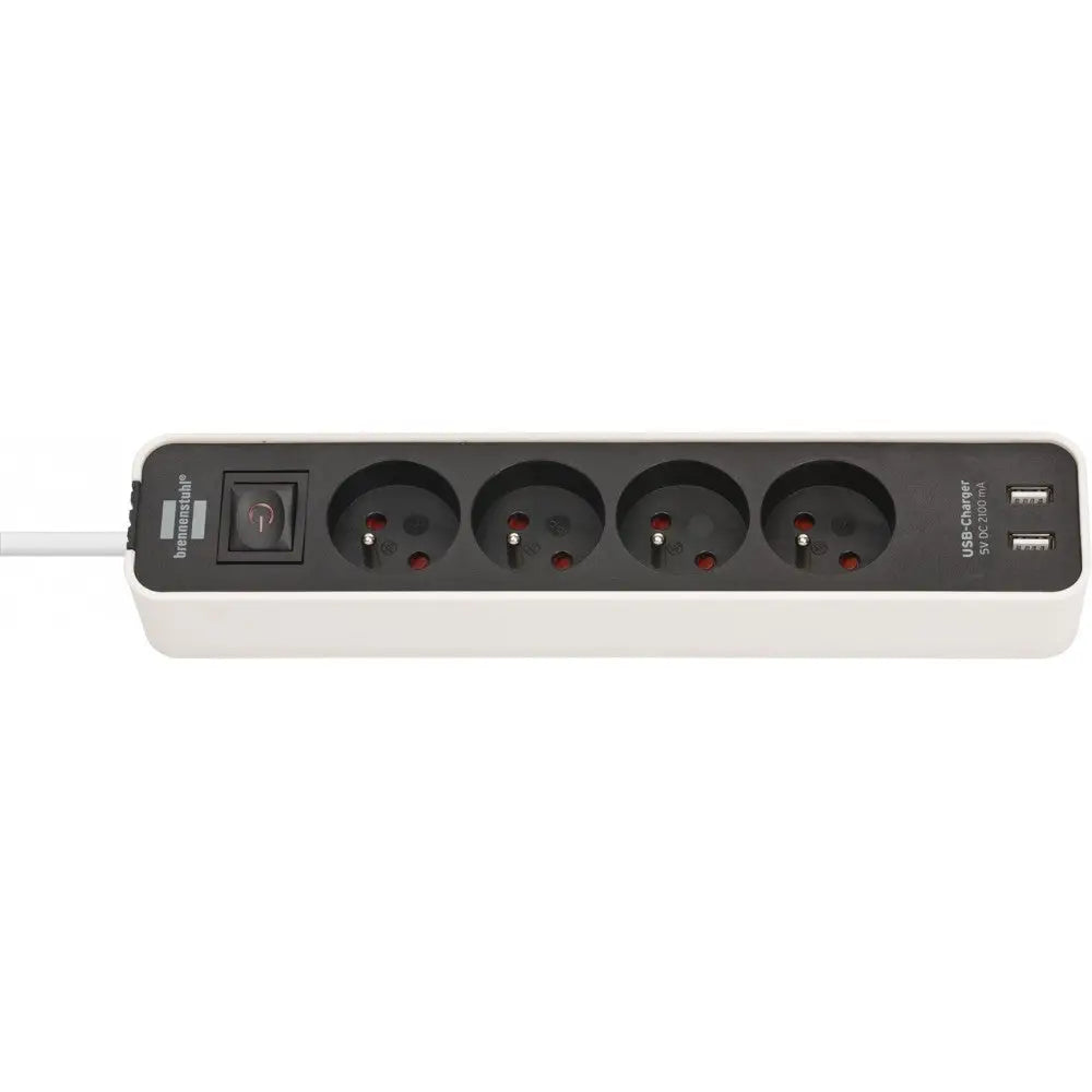 Grenuttak Ecolor med Usb 4-veis Hvit/svart 1,5m